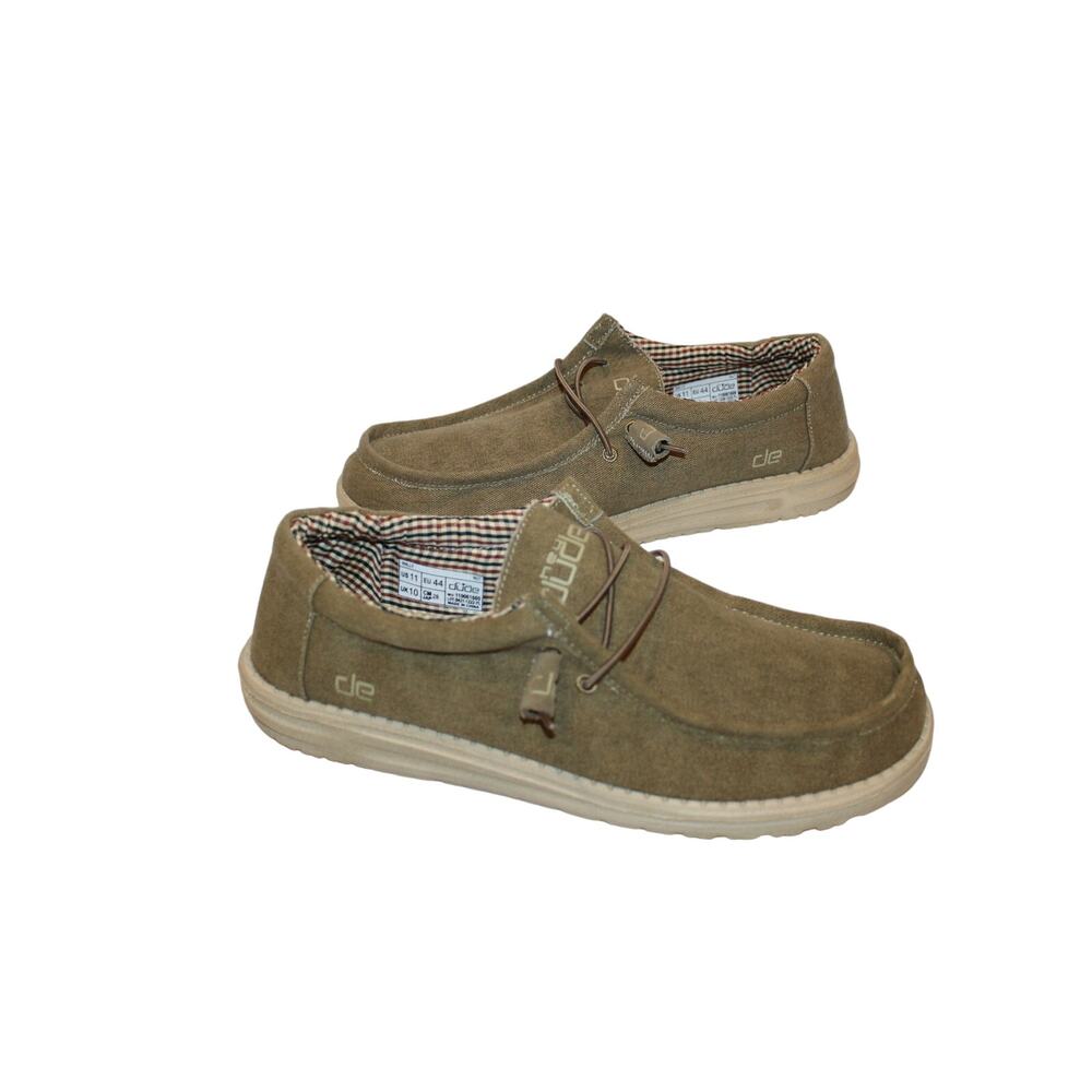 NWOB MEN'S HEY DUDE WALLY BROWN LINEN CANVAS SNEAKERS SZ 11